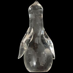 Vtg Art Glass Penguin Paperweight Clear Bird Gift Collectible 4.5”